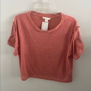 H&M Coral Short Sleeve Top with Lace Detail